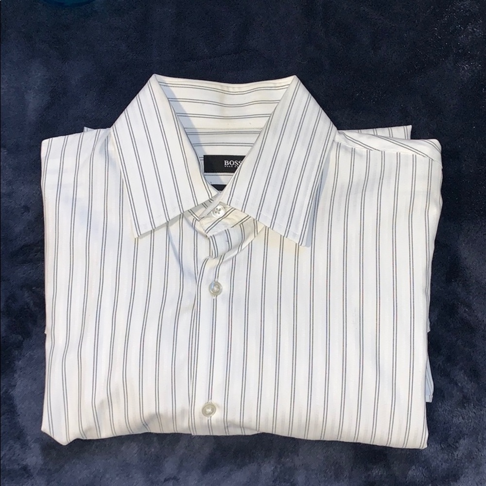 Hugo Boss Men's White & Black Stripe Dress Shirt